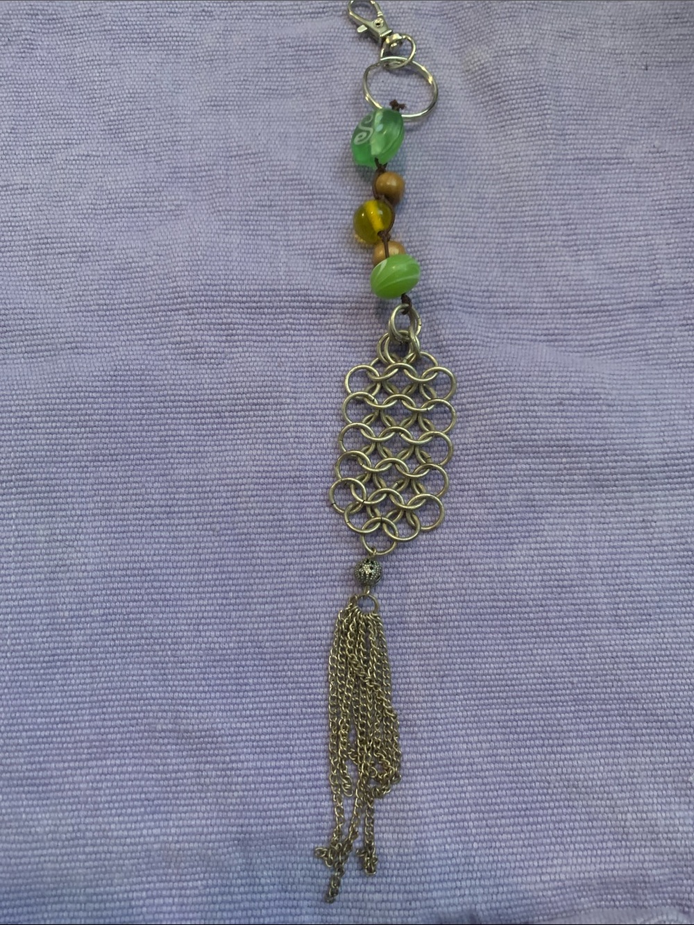 Vintage jewelry Green Beaded Tassel Keychain Charm for Women
